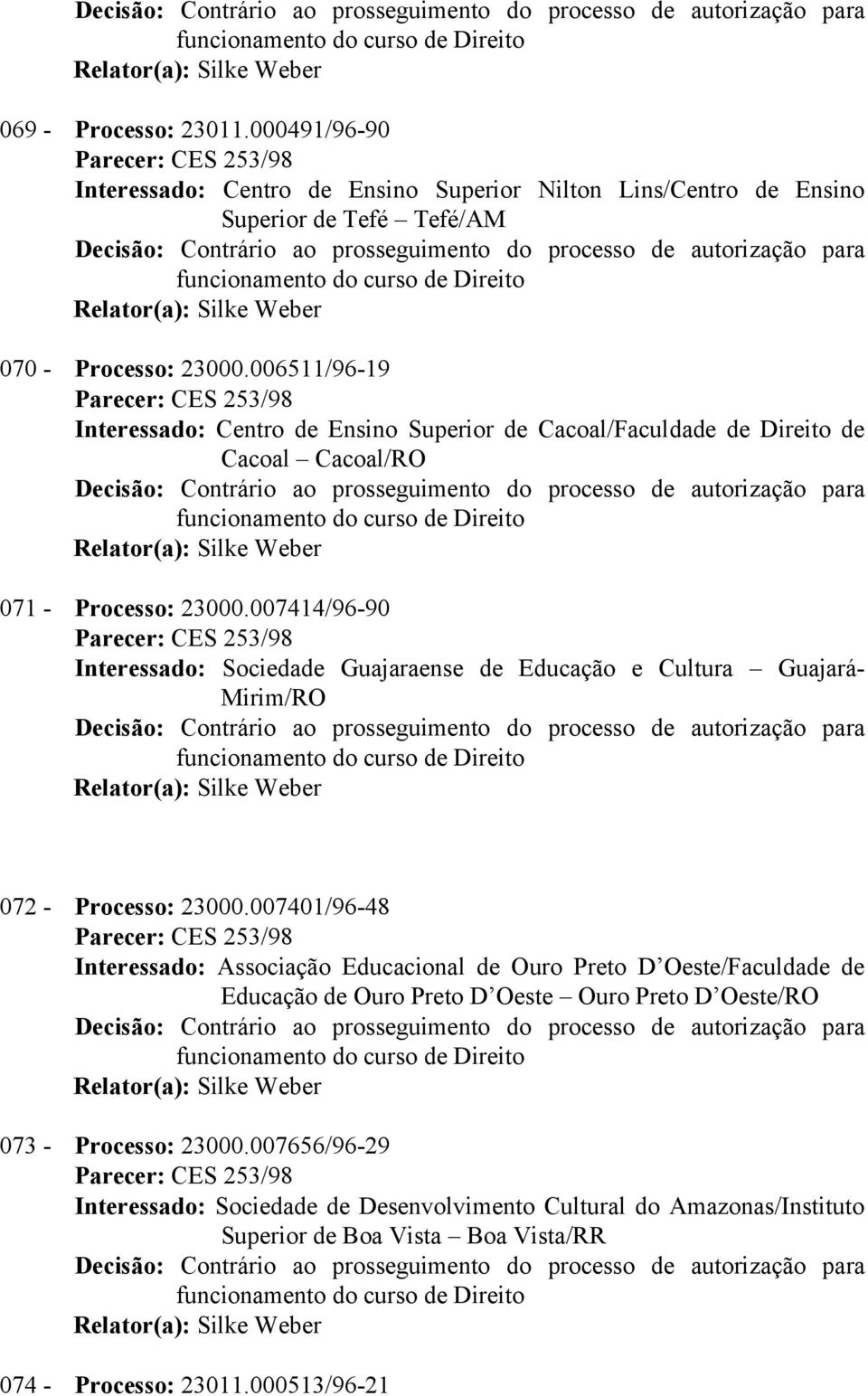 007414/96-90 Interessado: Sociedade Guajaraense de Educação e Cultura Guajará- Mirim/RO 072 - Processo: 23000.