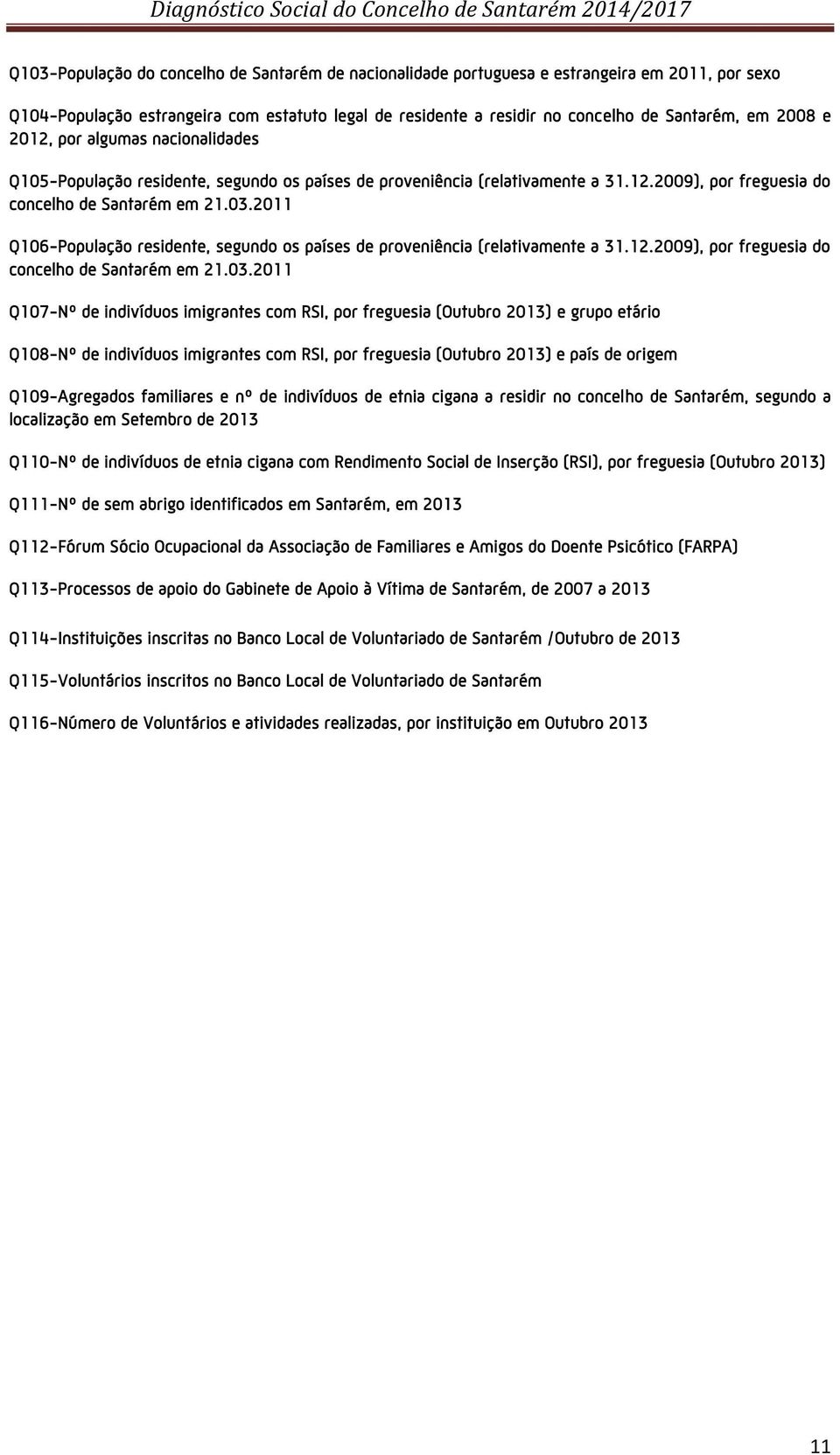 2011 Q106-População residente, segundo os países de proveniência (relativamente a 31.12.2009), por freguesia do concelho de em 21.03.