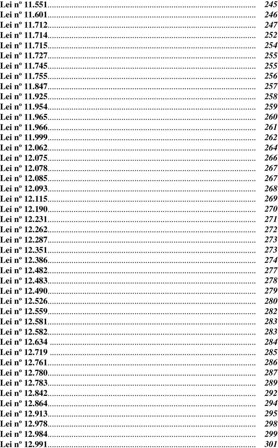 .. 268 Lei nº 12.115... 269 Lei nº 12.190... 270 Lei nº 12.231... 271 Lei nº 12.262... 272 Lei nº 12.287... 273 Lei nº 12.351... 273 Lei nº 12.386... 274 Lei nº 12.482... 277 Lei nº 12.483.