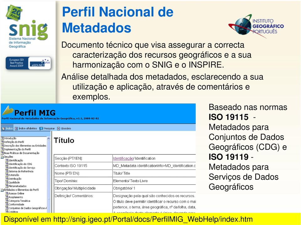 Análise detalhada dos metadados, esclarecendo a sua utilização e aplicação, através de comentários e exemplos.