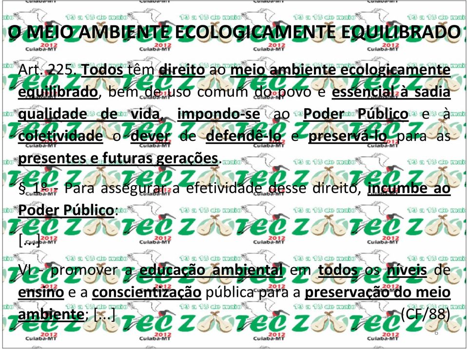 impondo-se ao Poder Público e à coletividade o dever de defendê-lo e preservá-lo para as presentes e futuras gerações.