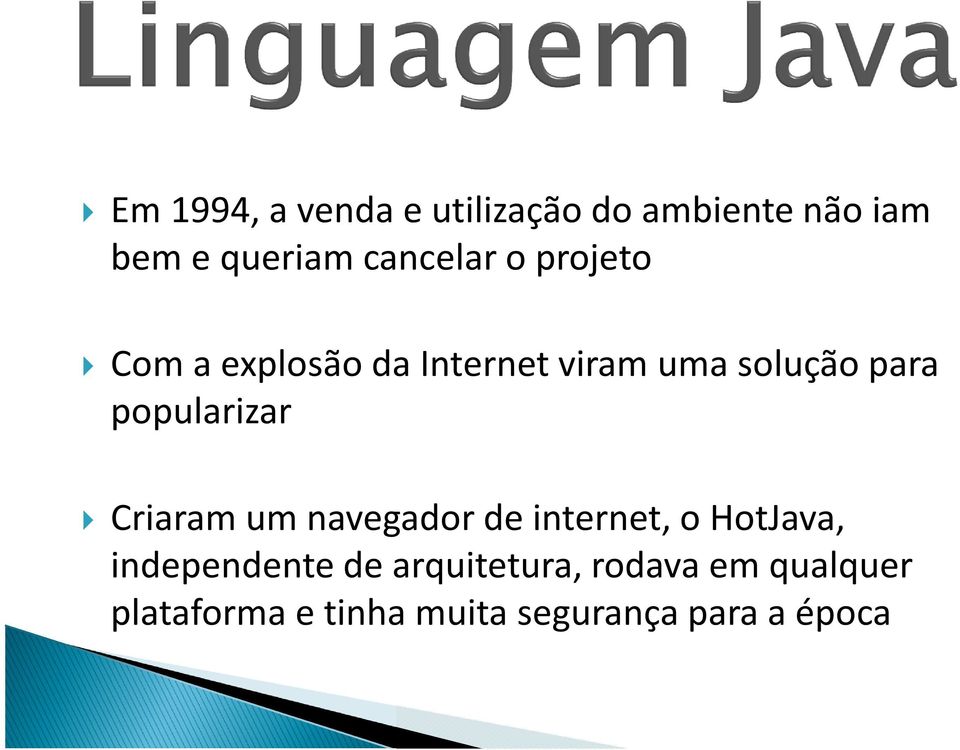 popularizar Criaram um navegador de internet, o HotJava, independente