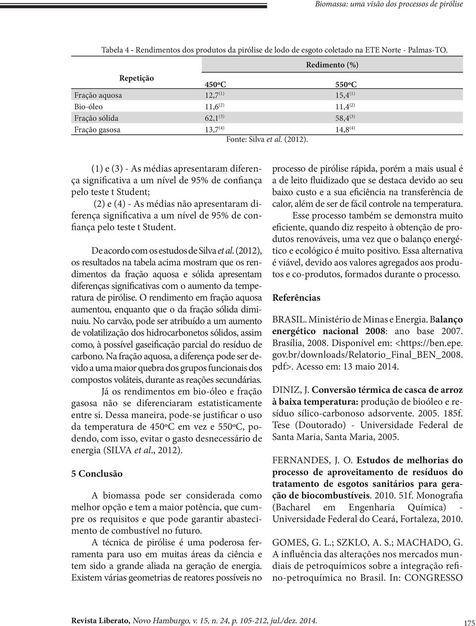 (1) e (3) - As médias apresentaram diferença significativa a um nível de 95% de confiança pelo teste t Student; (2) e (4) - As médias não apresentaram diferença significativa a um nível de 95% de