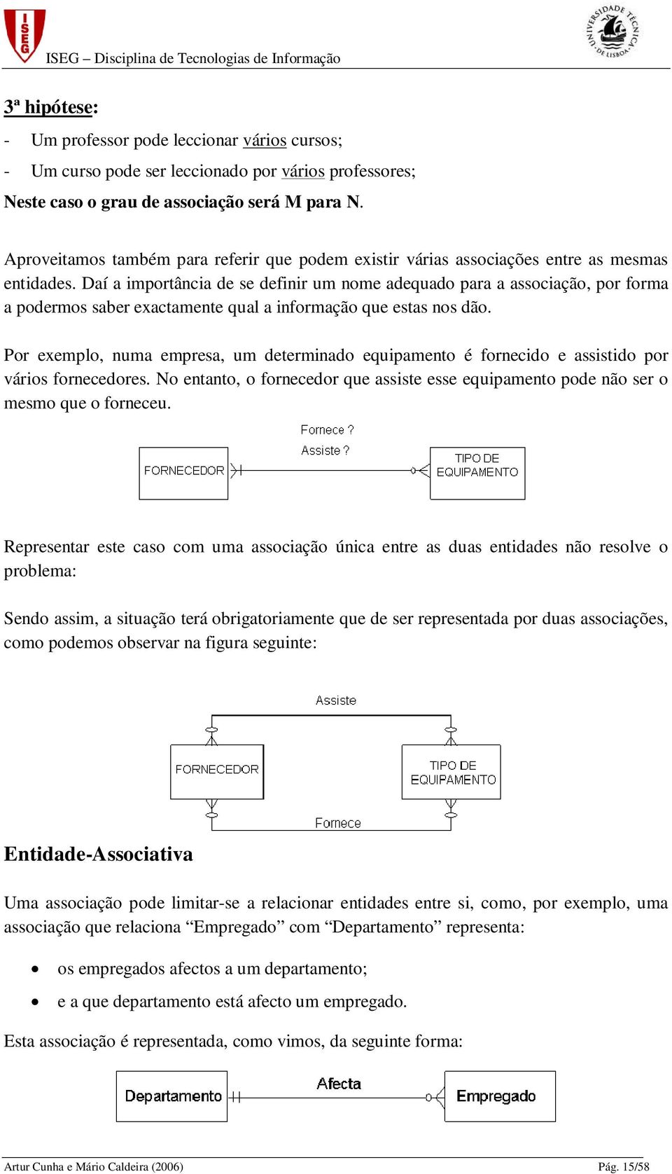 Daí a importância de se definir um nome adequado para a associação, por forma a podermos saber exactamente qual a informação que estas nos dão.