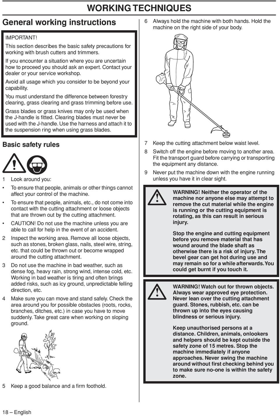 Avoid all usage which you consider to be beyond your capability. You must understand the difference between forestry clearing, grass clearing and grass trimming before use.