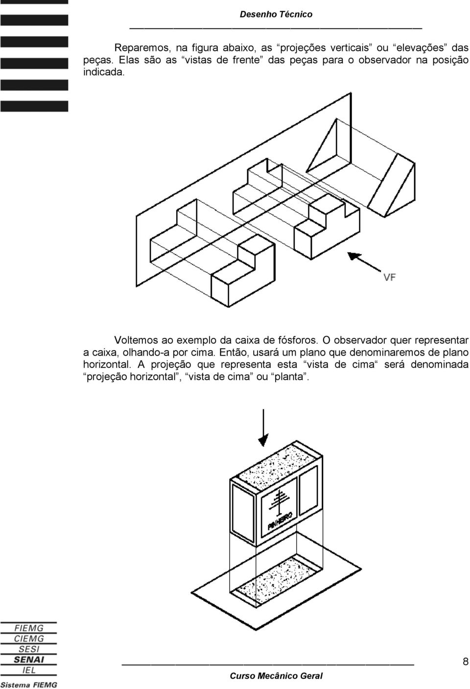 Voltemos ao exemplo da caixa de fósforos. O observador quer representar a caixa, olhando-a por cima.