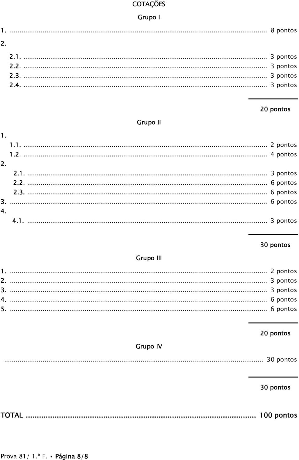 ... 6 pontos 4. 4.1.... 3 pontos 30 pontos Grupo III 1.... 2 pontos 2.... 3 pontos 3.... 3 pontos 4.