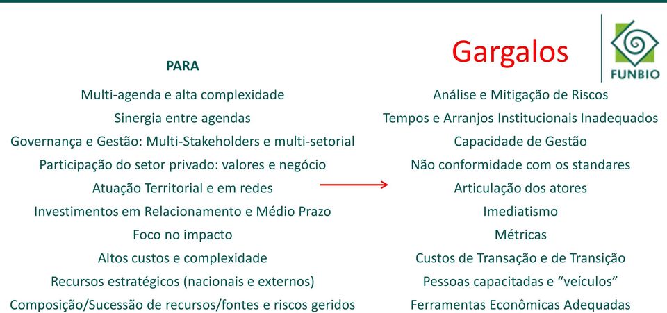 Composição/Sucessão de recursos/fontes e riscos geridos Gargalos Análise e Mitigação de Riscos Tempos e Arranjos Institucionais Inadequados Capacidade de Gestão Não