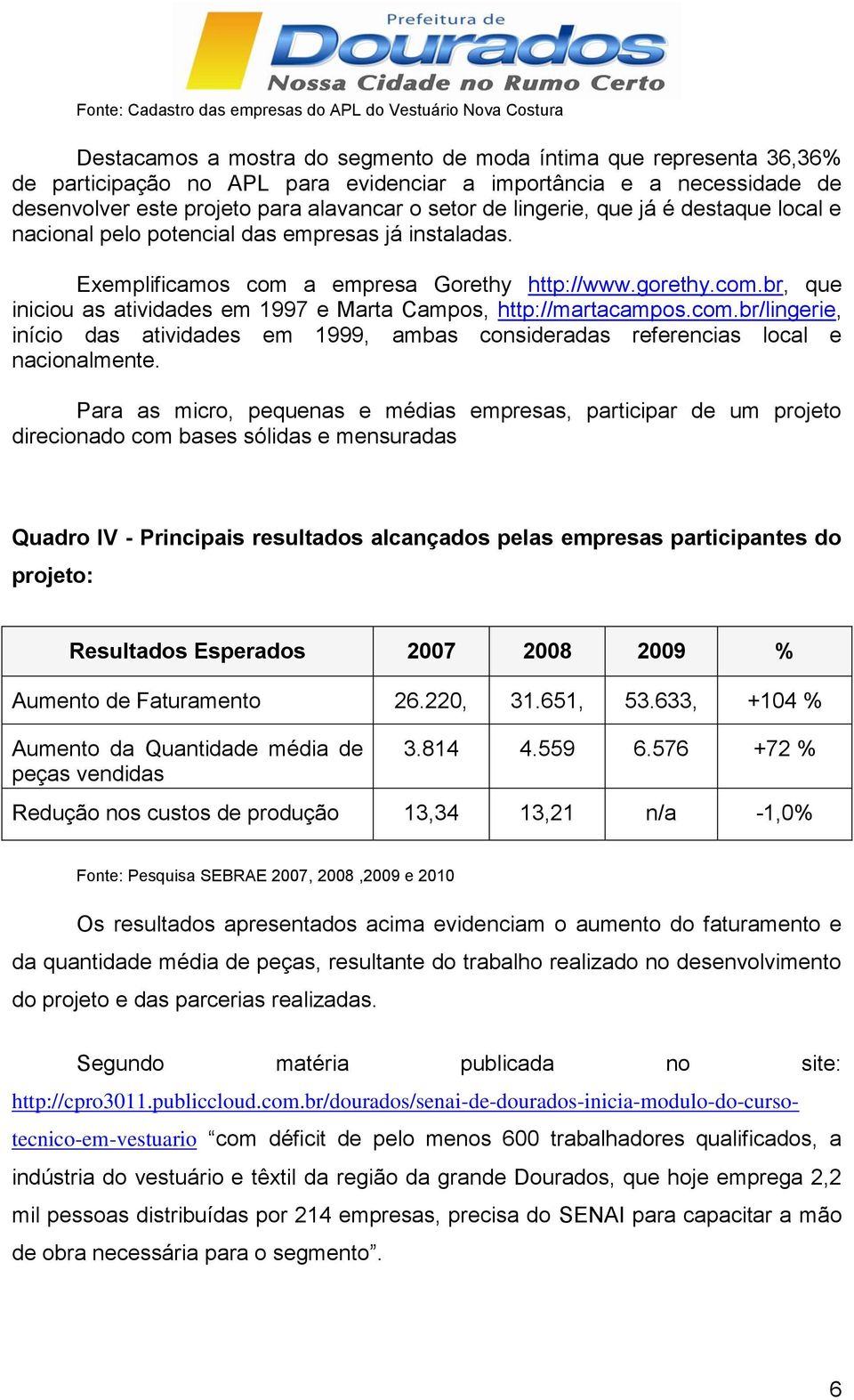 com.br, que iniciou as atividades em 1997 e Marta Campos, http://martacampos.com.br/lingerie, início das atividades em 1999, ambas consideradas referencias local e nacionalmente.