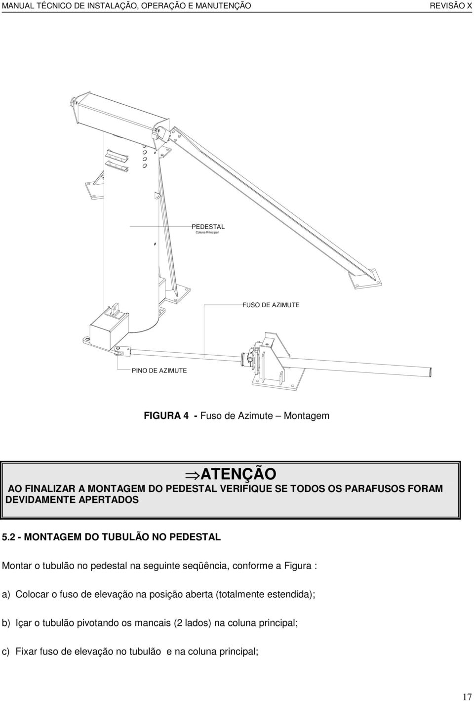 2 - MONTAGEM DO TUBULÃO NO PEDESTAL Montar o tubulão no pedestal na seguinte seqüência, conforme a Figura : a) Colocar o fuso