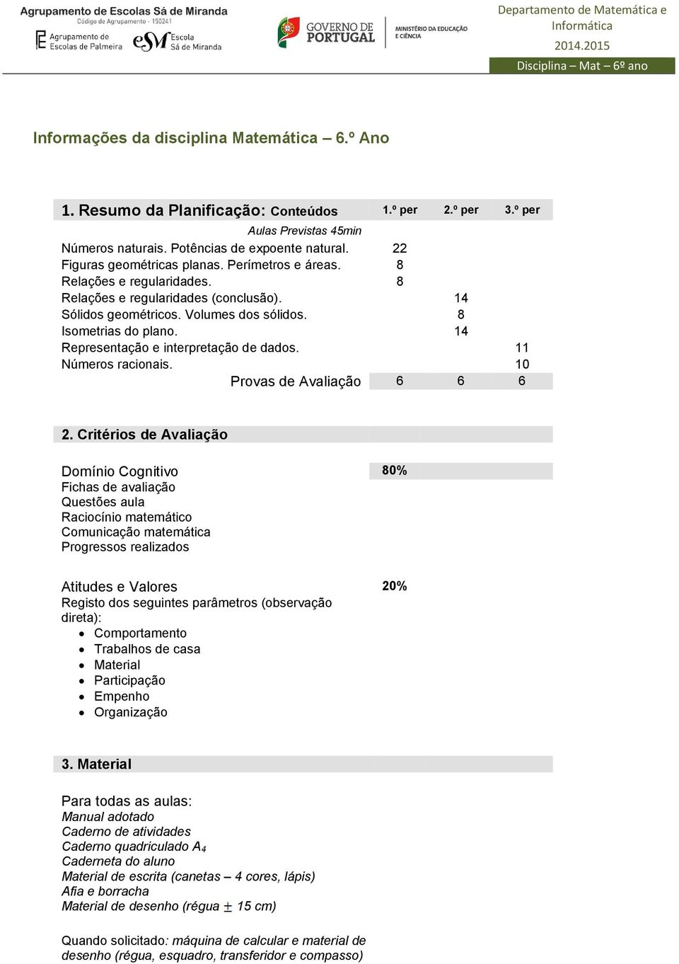 14 Representação e interpretação de dados. 11 Números racionais.