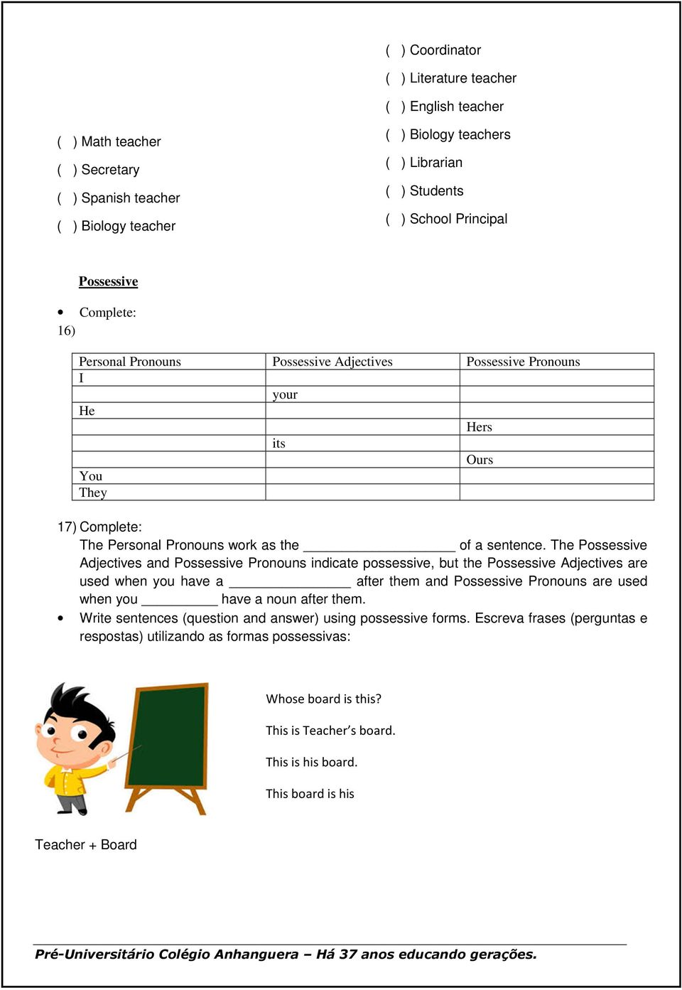 The Possessive Adjectives and Possessive Pronouns indicate possessive, but the Possessive Adjectives are used when you have a after them and Possessive Pronouns are used when you have a noun after