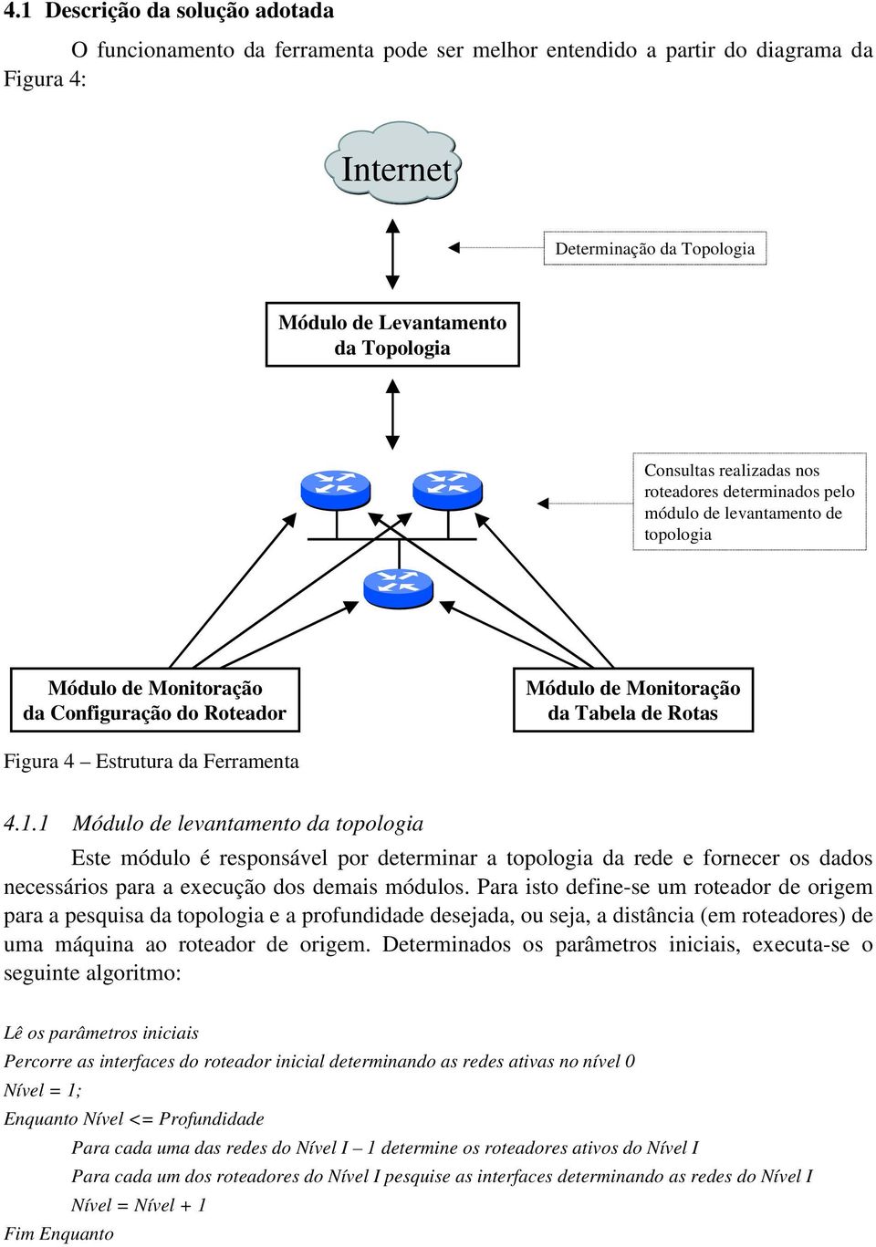 da Ferramenta 4.1.1 Módulo de levantamento da topologia Este módulo é responsável por determinar a topologia da rede e fornecer os dados necessários para a execução dos demais módulos.