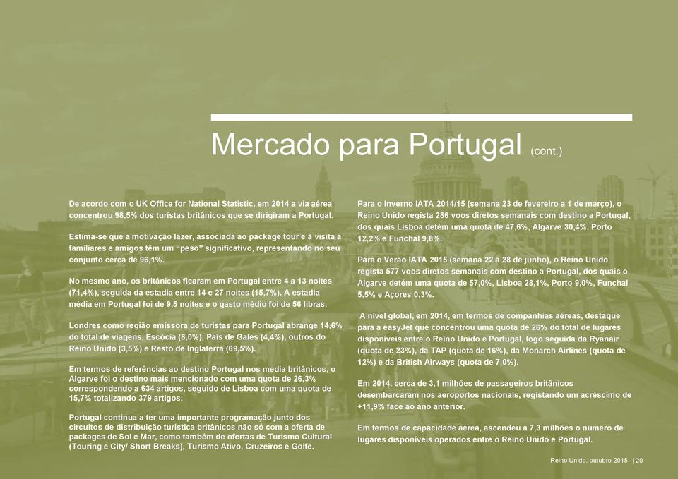 No mesmo ano, os britânicos ficaram em Portugal entre 4 a 13 noites (71,4%), seguida da estadia entre 14 e 27 noites (15,7%).