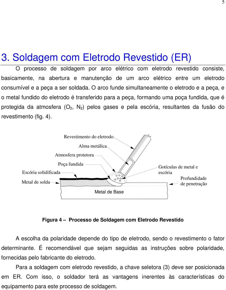 O arco funde simultaneamente o eletrodo e a peça, e o metal fundido do eletrodo é transferido para a peça, formando uma poça fundida, que é protegida da atmosfera (O 2, N 2 ) pelos gases e pela