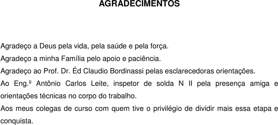 Éd Claudio Bordinassi pelas esclarecedoras orientações. Ao Eng.