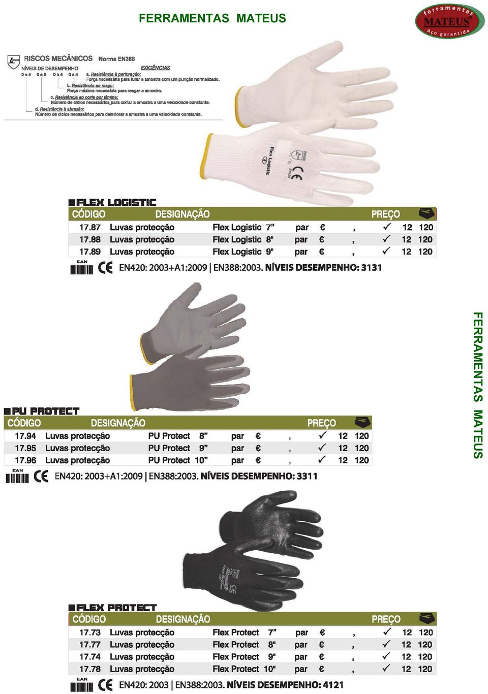 jl'i'& d118rlarar a am- uma.. 1ocldade ca.-nt8. FLEK LDEilSTIC./././ 17.87 Luvas protecção Flex Logistic 7" par 17.88 Luvas protecção Flex Logistic 8" par 17.