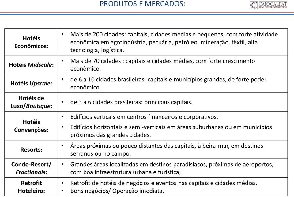 Mais de 70 cidades : capitais e cidades médias, com forte crescimento econômico. de 6 a 10 cidades brasileiras: capitais e municípios grandes, de forte poder econômico.