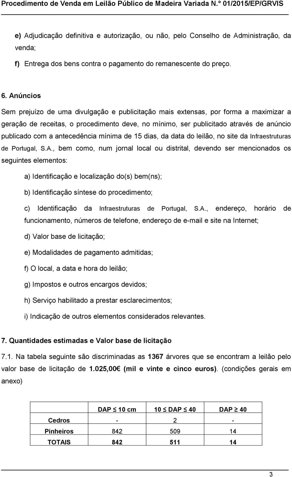 antecedência mínima de 15 dias, da data do leilão, no site da Infraestruturas de Portugal, S.A.