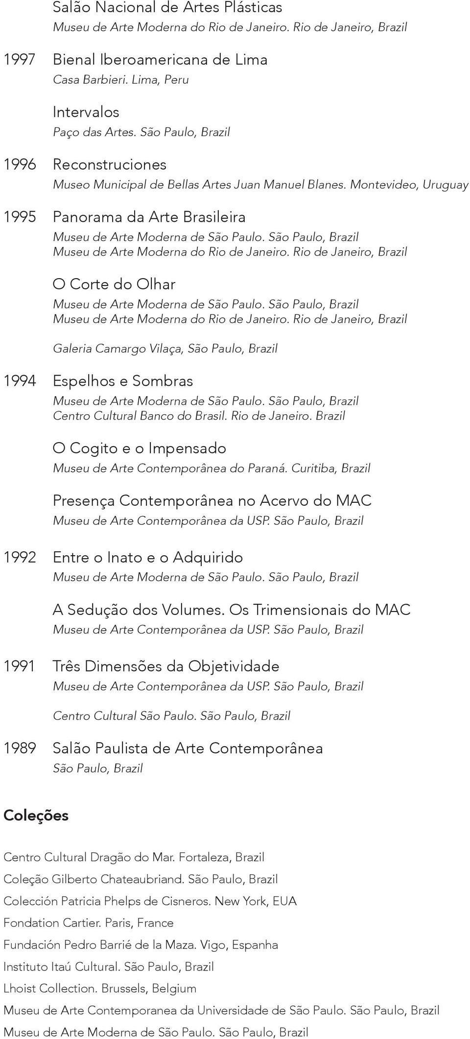 Brazil O Cogito e o Impensado Museu de Arte Contemporânea do Paraná. Curitiba, Brazil Presença Contemporânea no Acervo do MAC 1992 Entre o Inato e o Adquirido A Sedução dos Volumes.