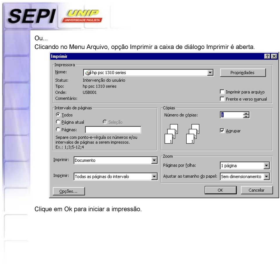 caixa de diálogo Imprimir é