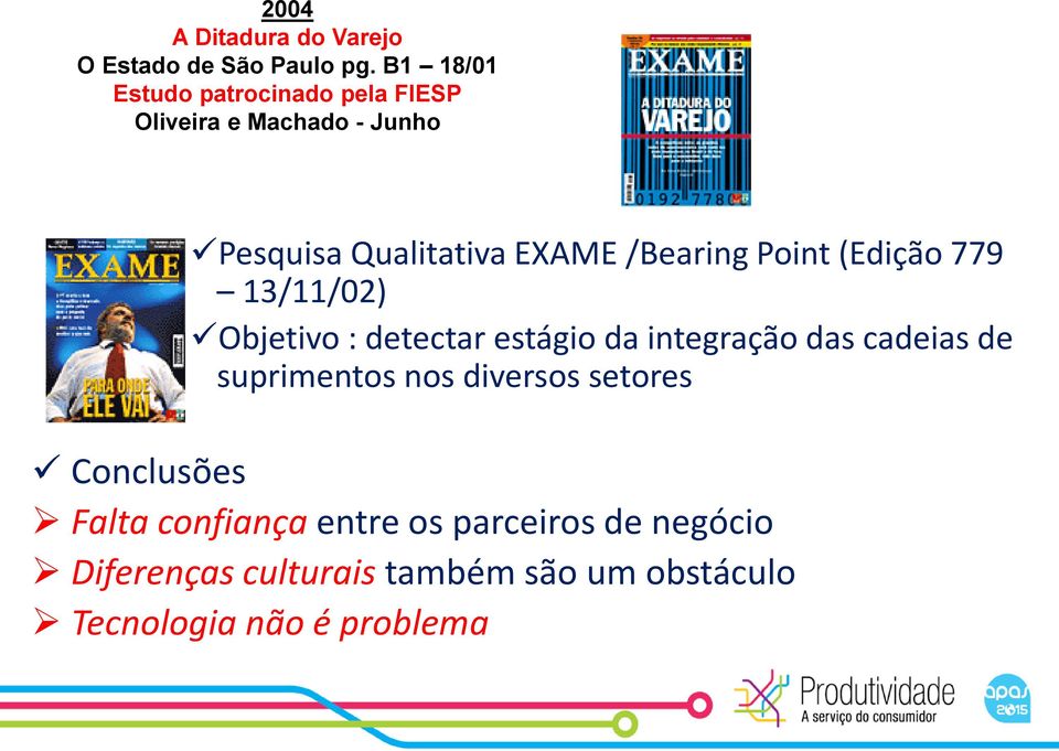 /Bearing Point (Edição 779 13/11/02) Objetivo : detectar estágio da integração das cadeias de