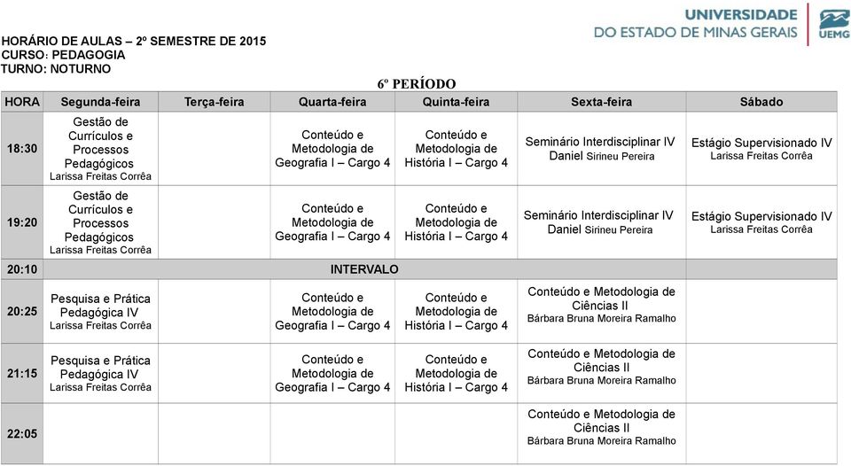 I História I Interdisciplinar IV Interdisciplinar IV Estágio Supervisionado