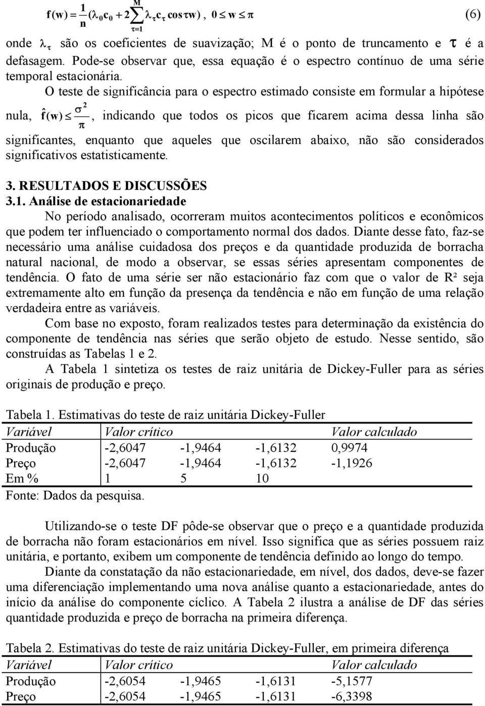 O teste de significância para o espectro estimado consiste em formular a hipótese 2 σ nula, fˆ (w), indicando que todos os picos que ficarem acima dessa linha são π significantes, enquanto que