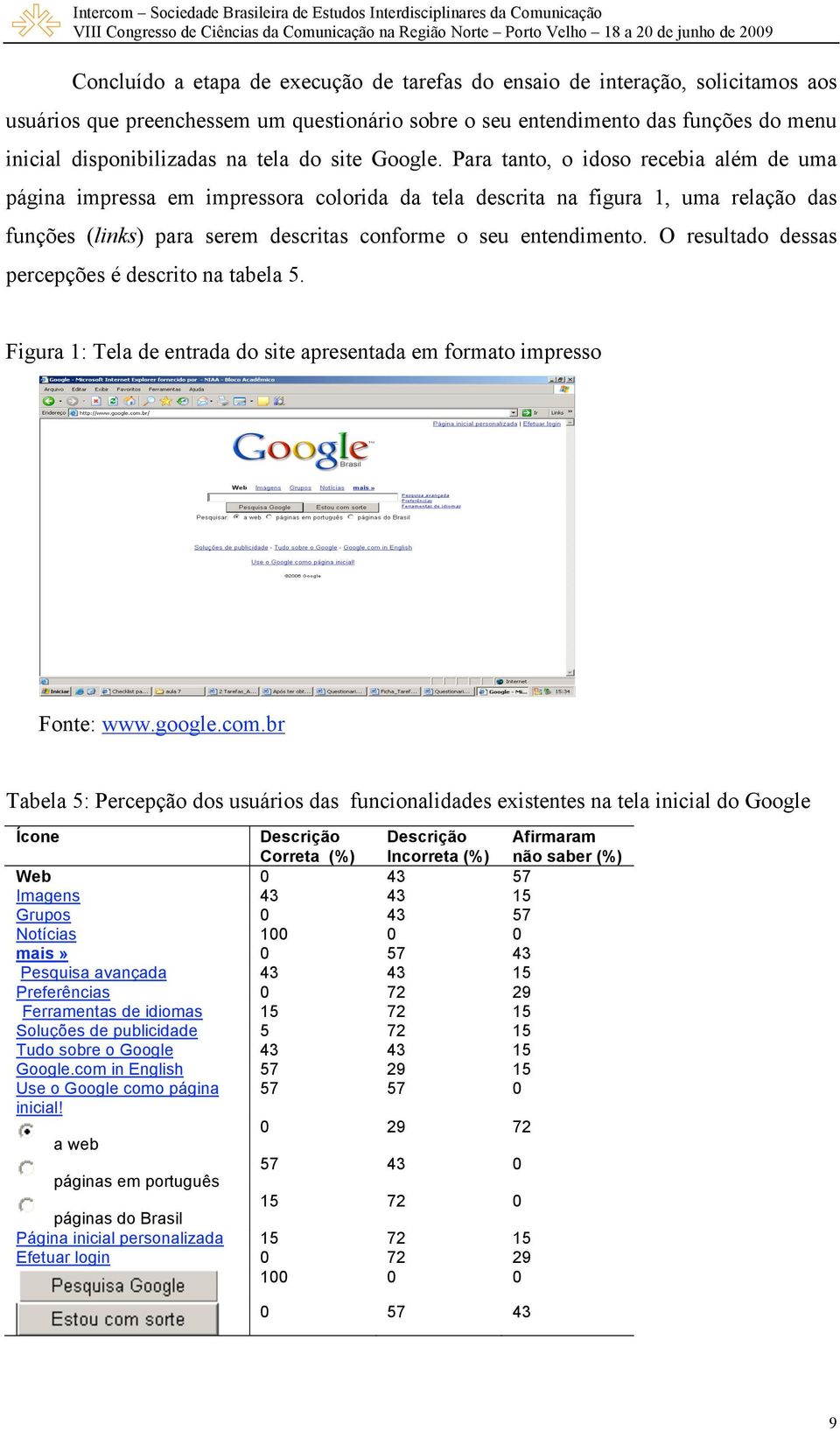 Para tanto, o idoso recebia além de uma página impressa em impressora colorida da tela descrita na figura 1, uma relação das funções (links) para serem descritas conforme o seu entendimento.