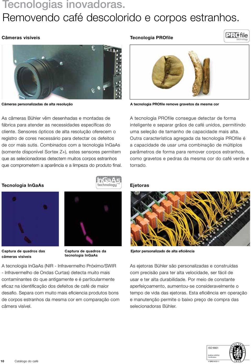 necessidades específicas do cliente. Sensores ópticos de alta resolução oferecem o registro de cores necessário para detectar os defeitos de cor mais sutis.