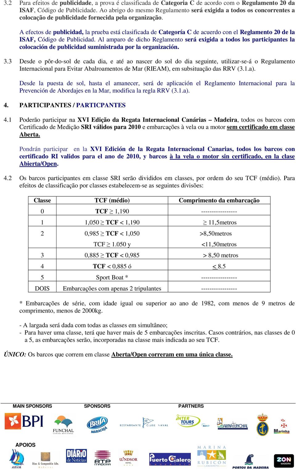 A efectos de publicidad, la prueba está clasificada de Categoría C de acuerdo con el Reglamento 20 de la ISAF, Código de Publicidad.