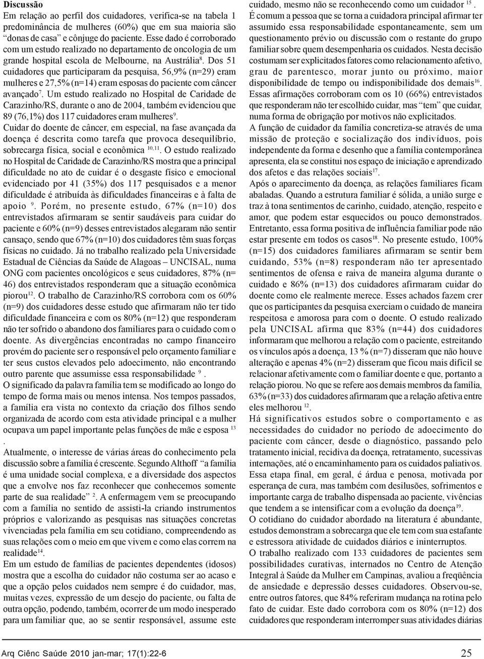 Dos 51 cuidadores que participaram da pesquisa, 56,9% (n=29) eram mulheres e 27,5% (n=14) eram esposas do paciente com câncer avançado 7.