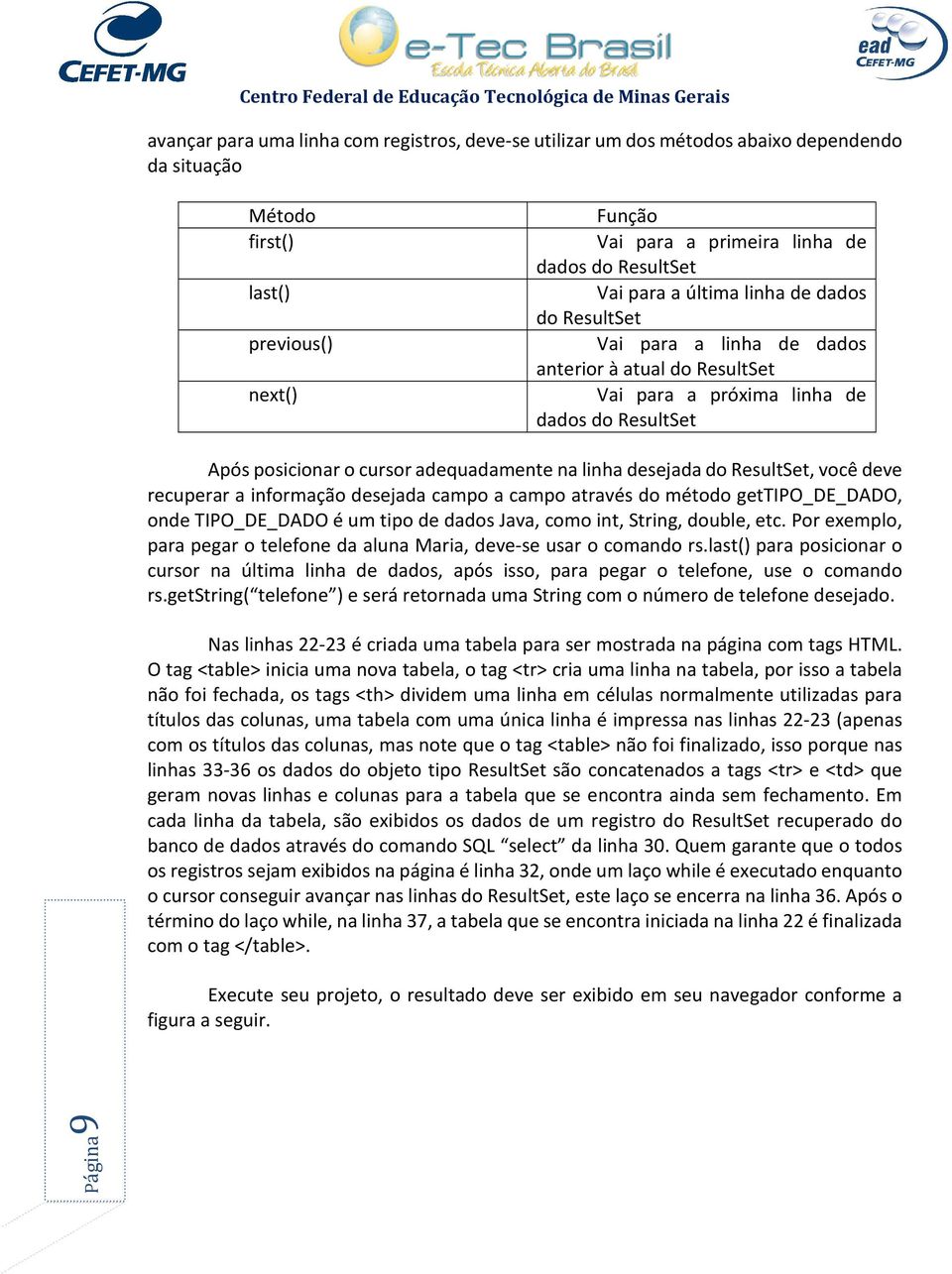 desejada do ResultSet, você deve recuperar a informação desejada campo a campo através do método gettipo_de_dado, onde TIPO_DE_DADO é um tipo de dados Java, como int, String, double, etc.