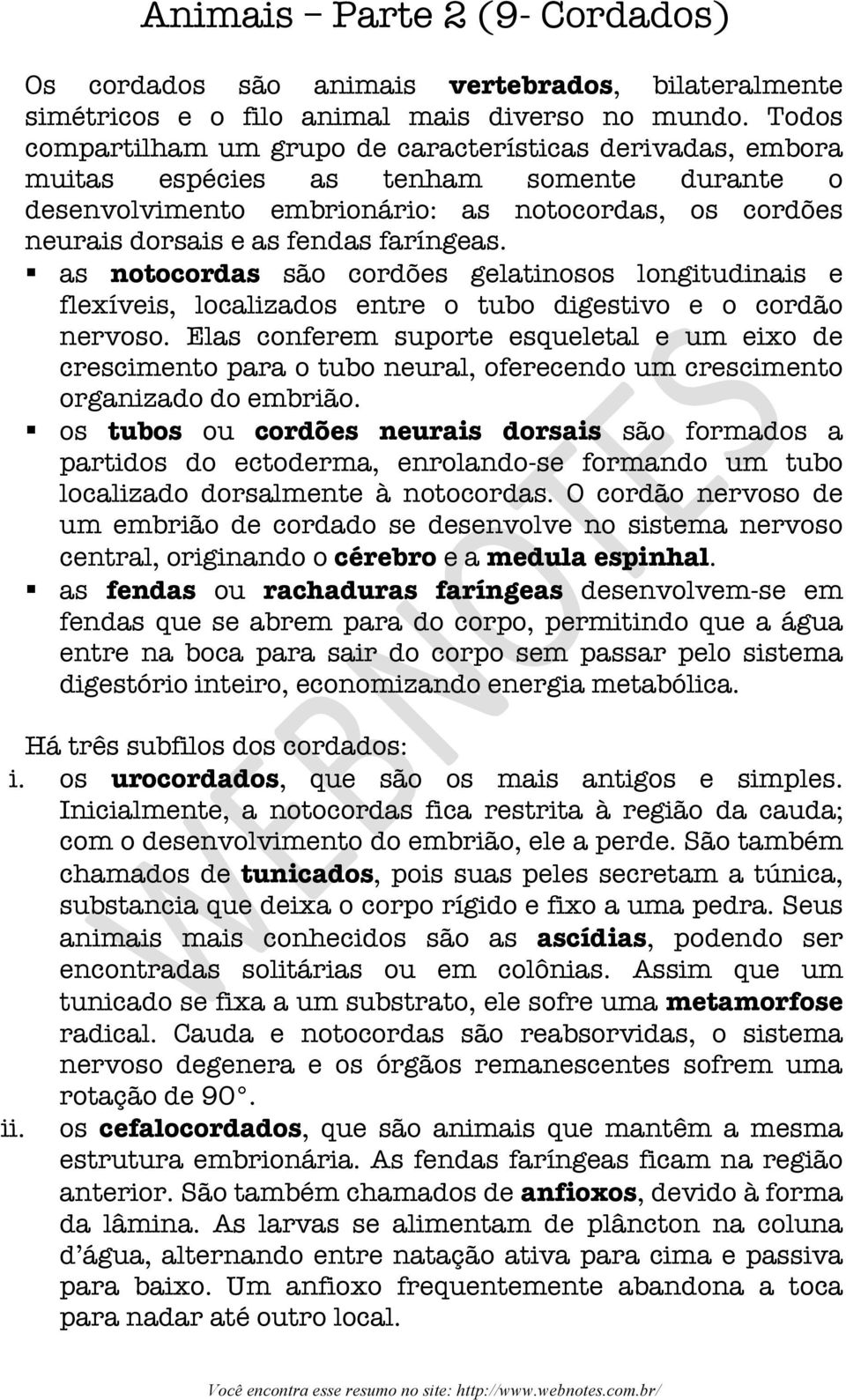 faríngeas. as notocordas são cordões gelatinosos longitudinais e flexíveis, localizados entre o tubo digestivo e o cordão nervoso.