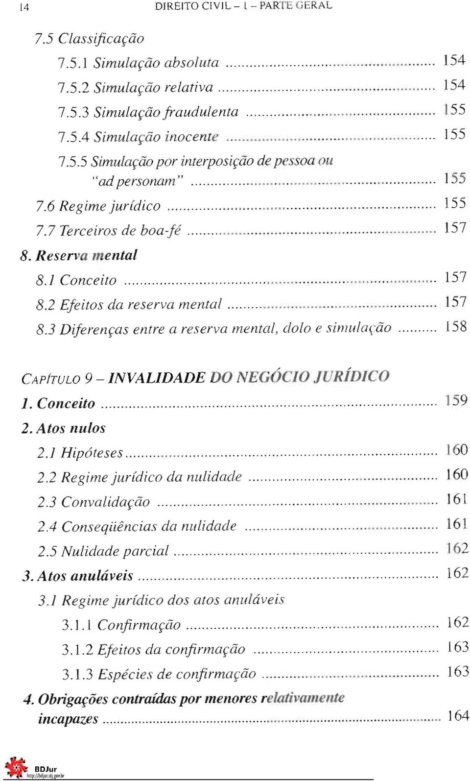 3 Diferenças entre a reserva mental, dolo e simulação 158 157 157 CAPITULO 9 - INVALIDADE DO NEGÓCIO JURÍDICO I. Conceito 2. Atos nulos 2.1 Hipóteses 2.2 Regime jurídico da nulidade 2.