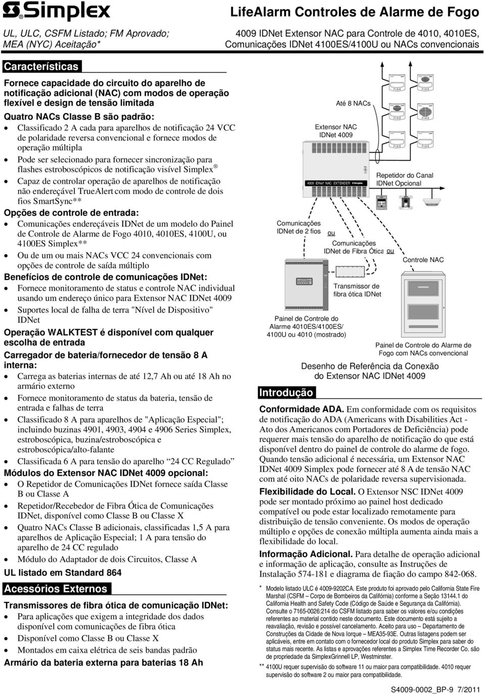 - DATECODE: + V ZO NE PWR + 0V ZO NE PWR - +I DNET IDC + - I DNET IDC - LifeAlarm Controles de Alarme de Fogo UL, ULC, CSFM Listado; FM Aprovado; MEA (NYC) Aceitação* 009 IDNet Extensor NAC para