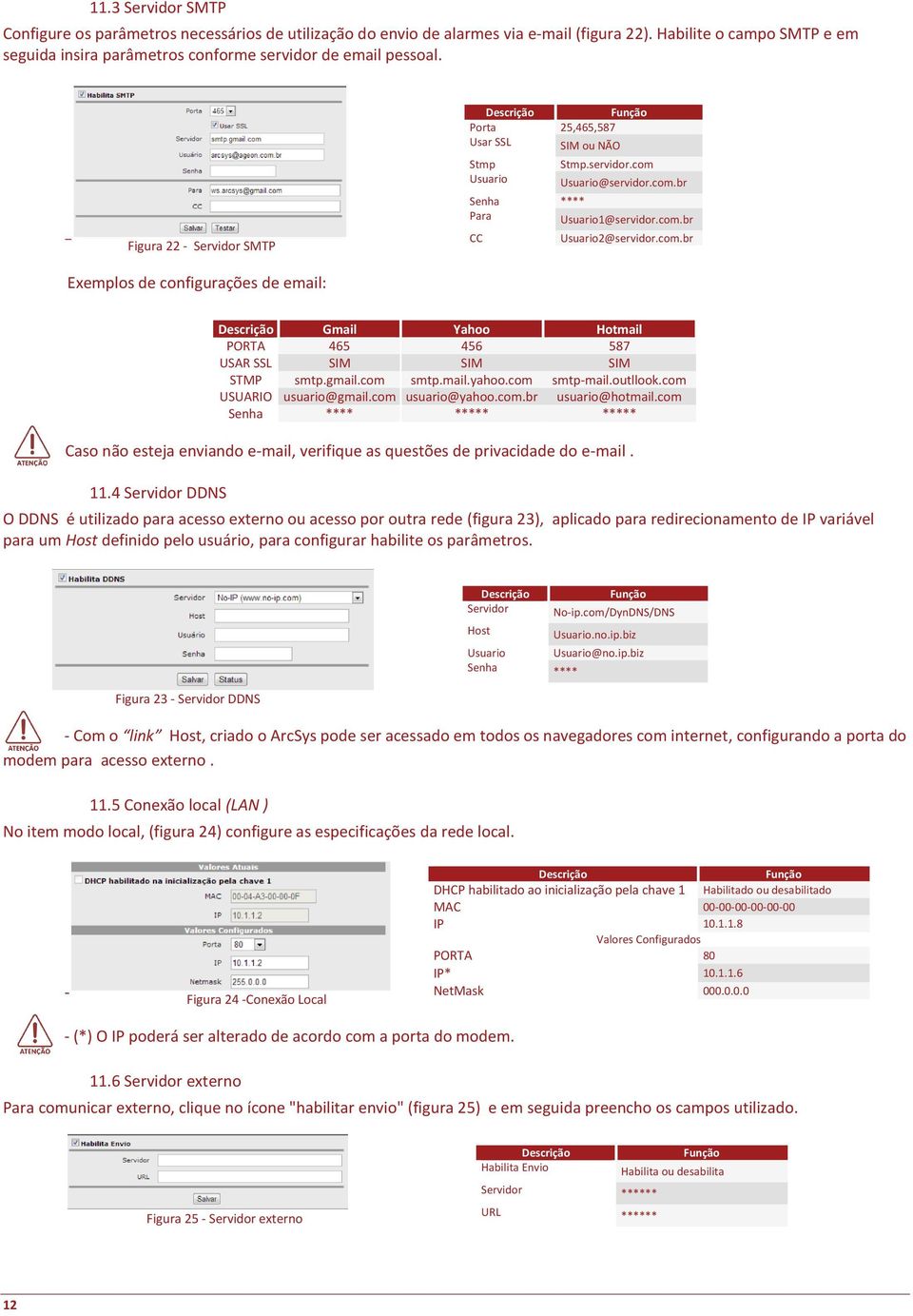 com.br Senha **** Para Usuario1@servidor.com.br CC Usuario2@servidor.com.br Exemplos de configurações de email: Caso não esteja enviando e-mail, verifique as questões de privacidade do e-mail. 11.