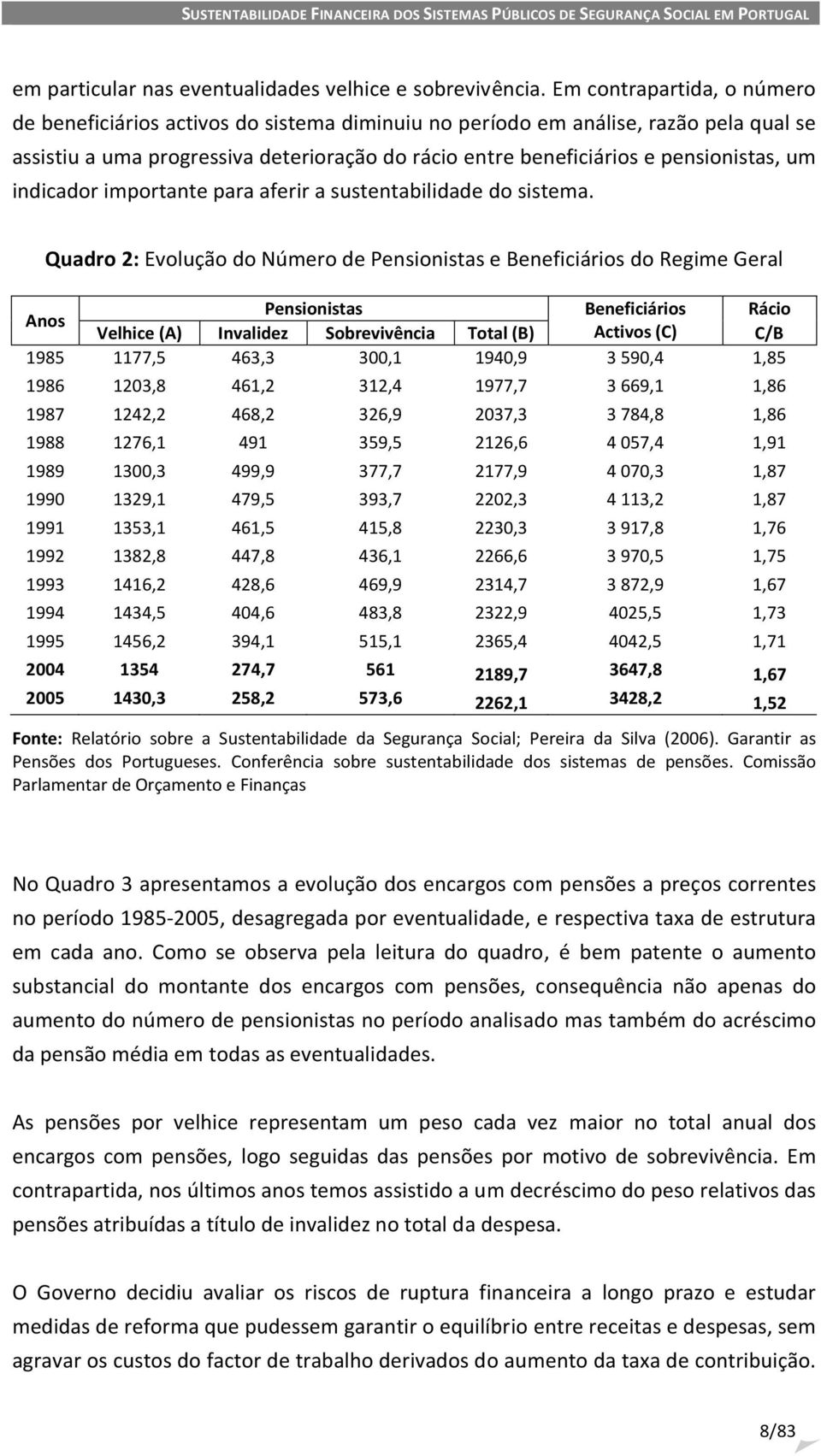 um indicador importante para aferir a sustentabilidade do sistema.