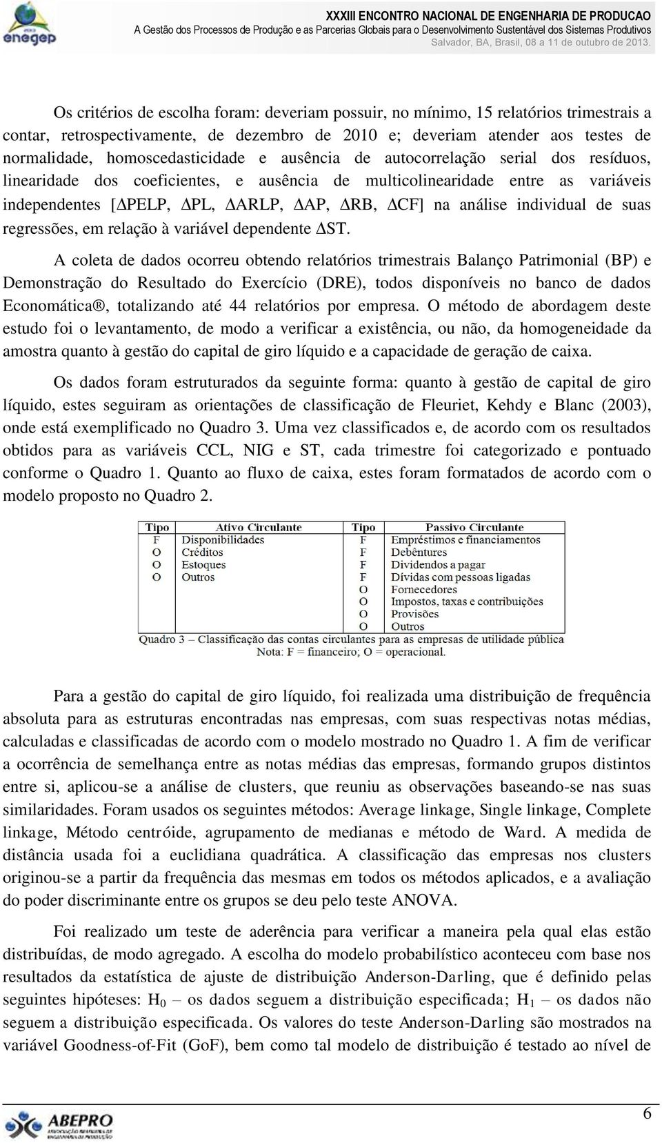 e ausência de autocorrelação serial dos resíduos, linearidade dos coeficientes, e ausência de multicolinearidade entre as variáveis independentes [ PELP, PL, ARLP, AP, RB, CF] na análise individual