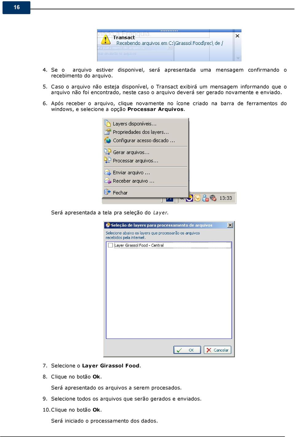 6. Após receber o arquivo, clique novamente no ícone criado na barra de ferramentos do windows, e selecione a opção Processar Arquivos.