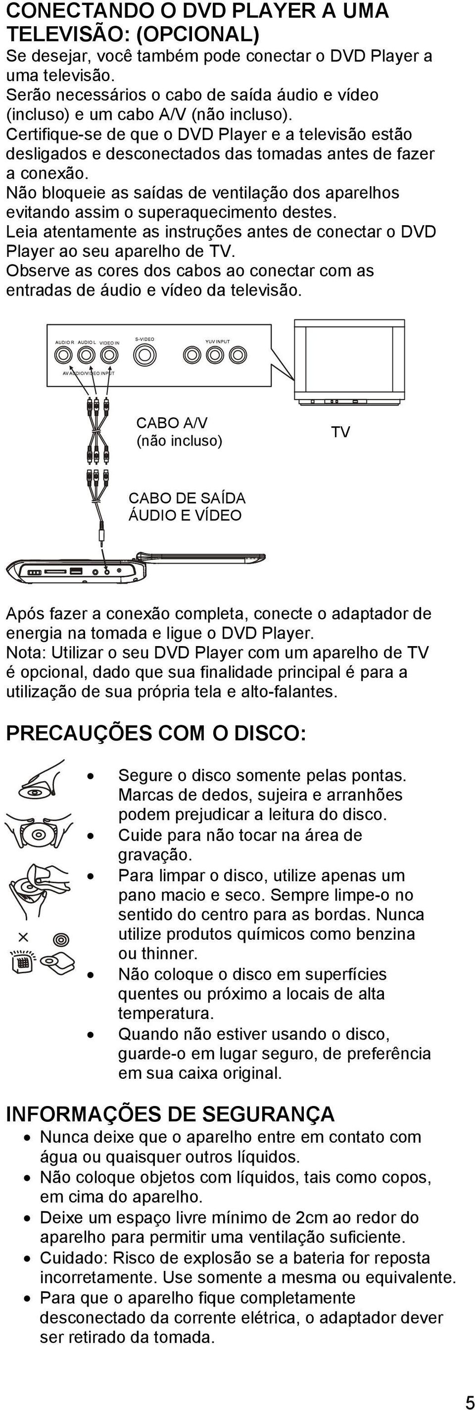 Certifique-se de que o DVD Player e a televisão estão desligados e desconectados das tomadas antes de fazer a conexão.