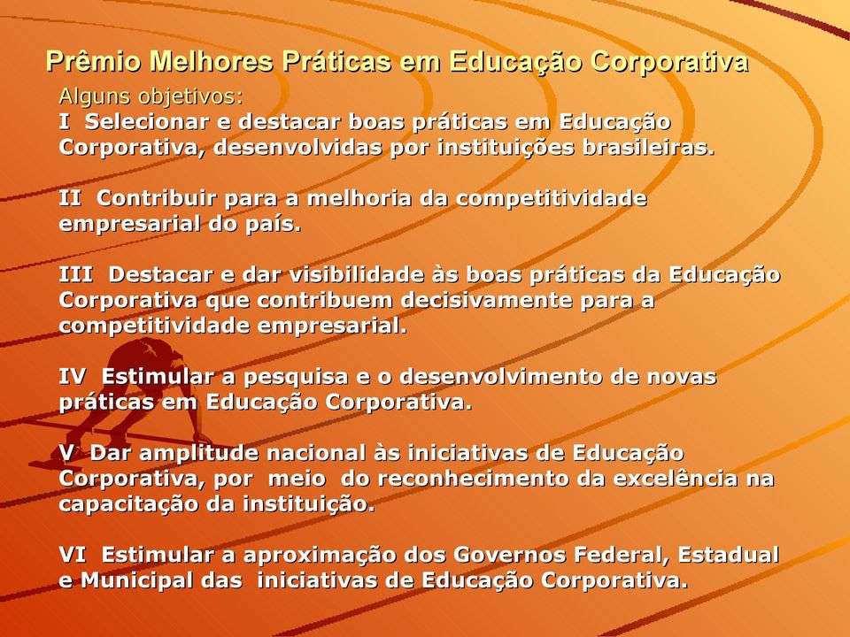 III Destacar e dar visibilidade às boas práticas da Educação Corporativa que contribuem decisivamente para a competitividade empresarial.