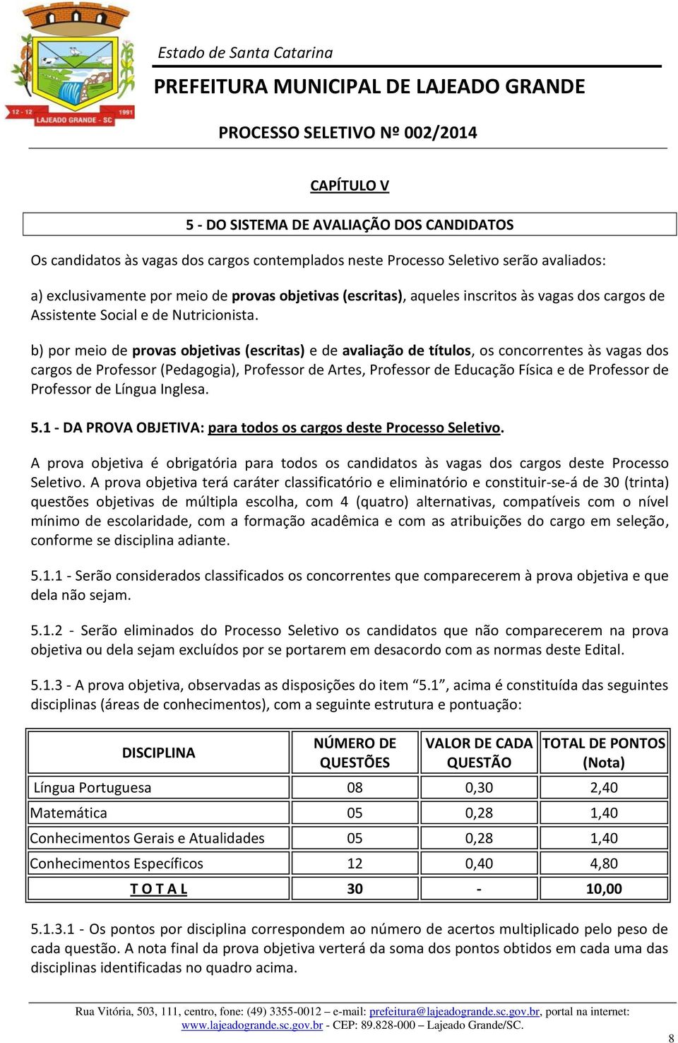 b) por meio de provas objetivas (escritas) e de avaliação de títulos, os concorrentes às vagas dos cargos de Professor (Pedagogia), Professor de Artes, Professor de Educação Física e de Professor de