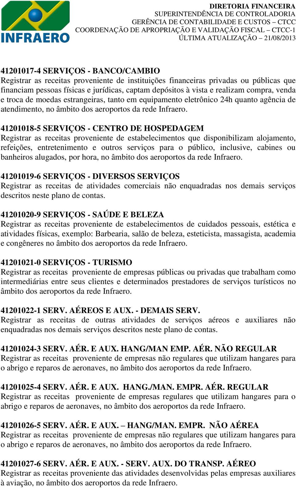 41201018-5 SERVIÇOS - CENTRO DE HOSPEDAGEM Registrar as receitas proveniente de estabelecimentos que disponibilizam alojamento, refeições, entretenimento e outros serviços para o público, inclusive,