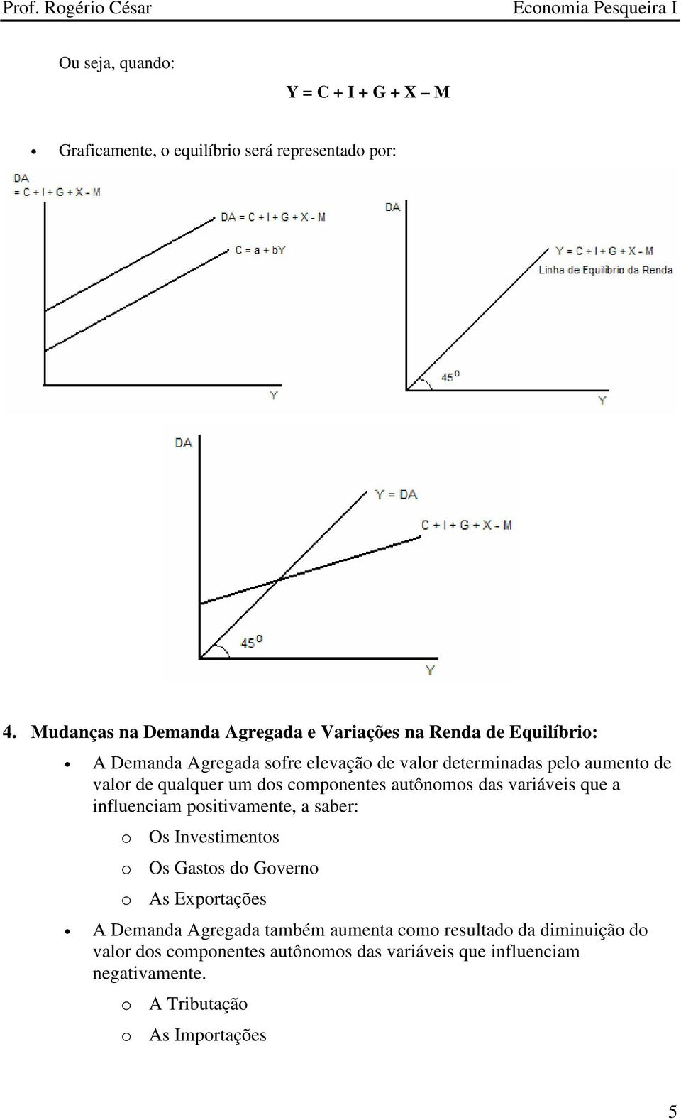 valor de qualquer um dos componentes autônomos das variáveis que a influenciam positivamente, a saber: o Os Investimentos o Os Gastos do