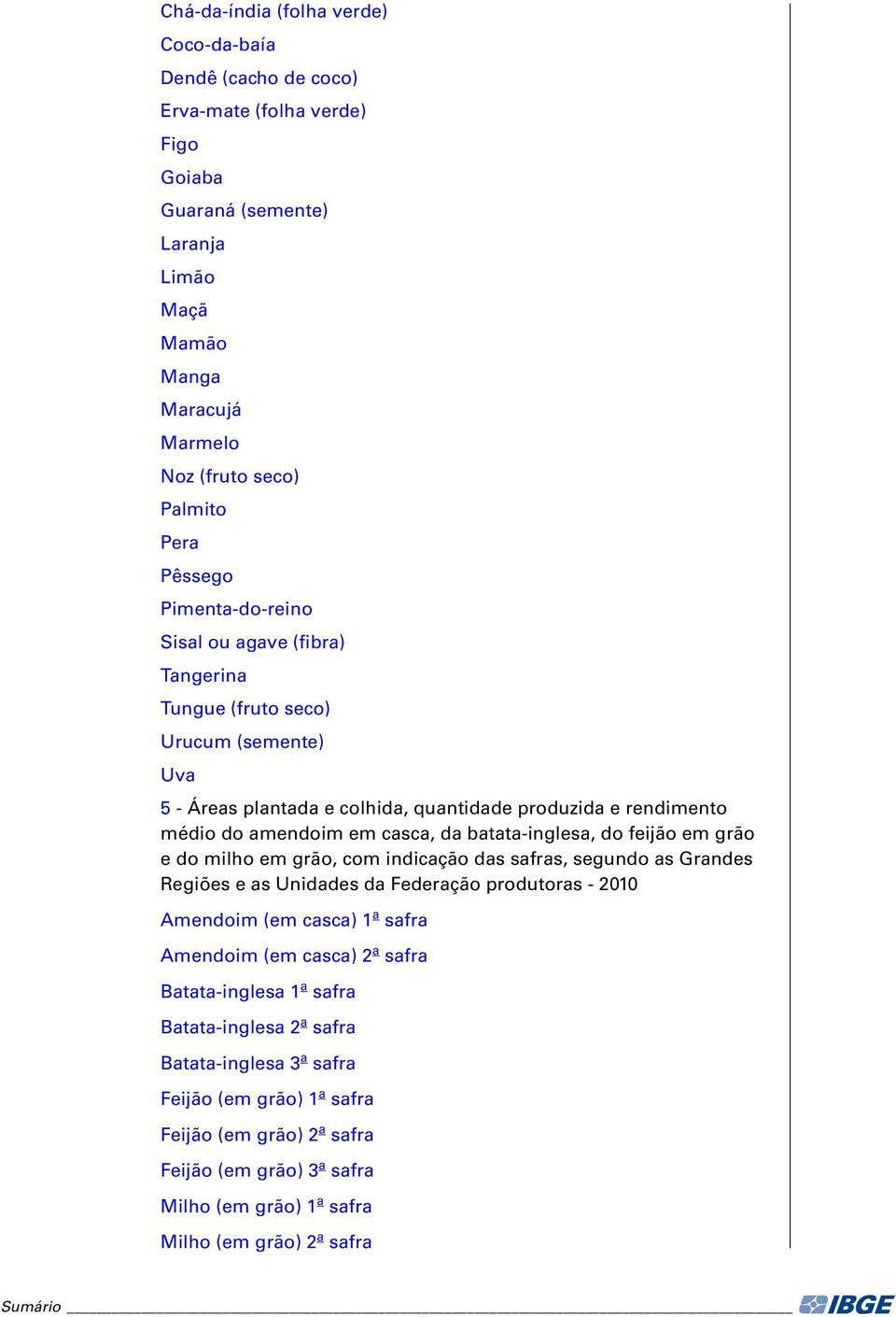 grão e do milho em grão, com indicação das safras, segundo as Grandes Regiões e as Unidades da Federação produtoras - 2010 Amendoim (em casca) 1 a safra Amendoim (em casca) 2 a safra