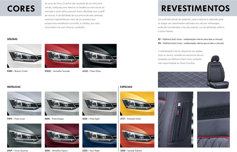 REVESTIMENTOS Um profundo estudo de materiais, cores e texturas é realizado para se chegar aos revestimentos aplicados nos veículos Volkswagen, onde são considerados o tipo de material, sua