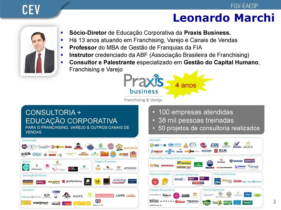 da ABF (Associação Brasileira de Franchising) Consultor e Palestrante especializado em Gestão do Capital Humano, Franchising e