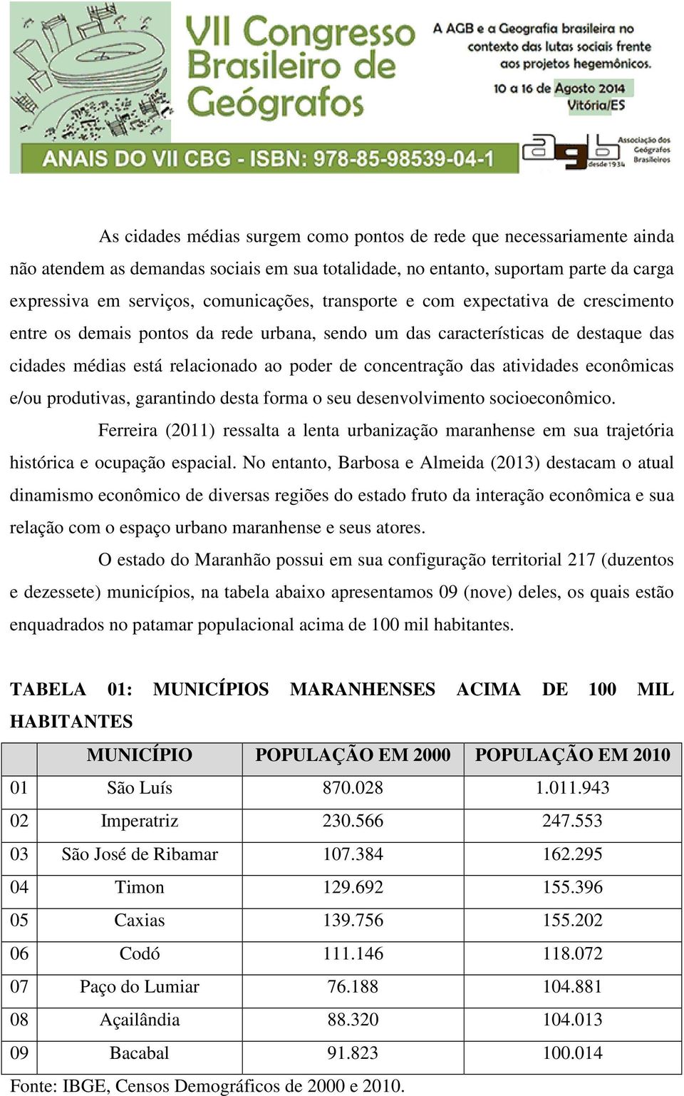 econômicas e/ou produtivas, garantindo desta forma o seu desenvolvimento socioeconômico. Ferreira (2011) ressalta a lenta urbanização maranhense em sua trajetória histórica e ocupação espacial.