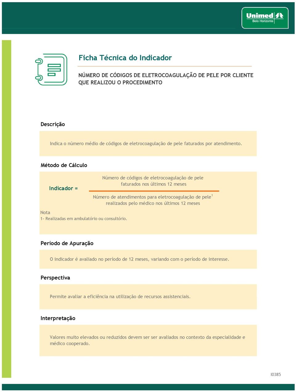 Número de códigos de eletrocoagulação de pele faturados nos últimos 12 meses Número de atendimentos para eletrocoagulação de pele 1 realizados